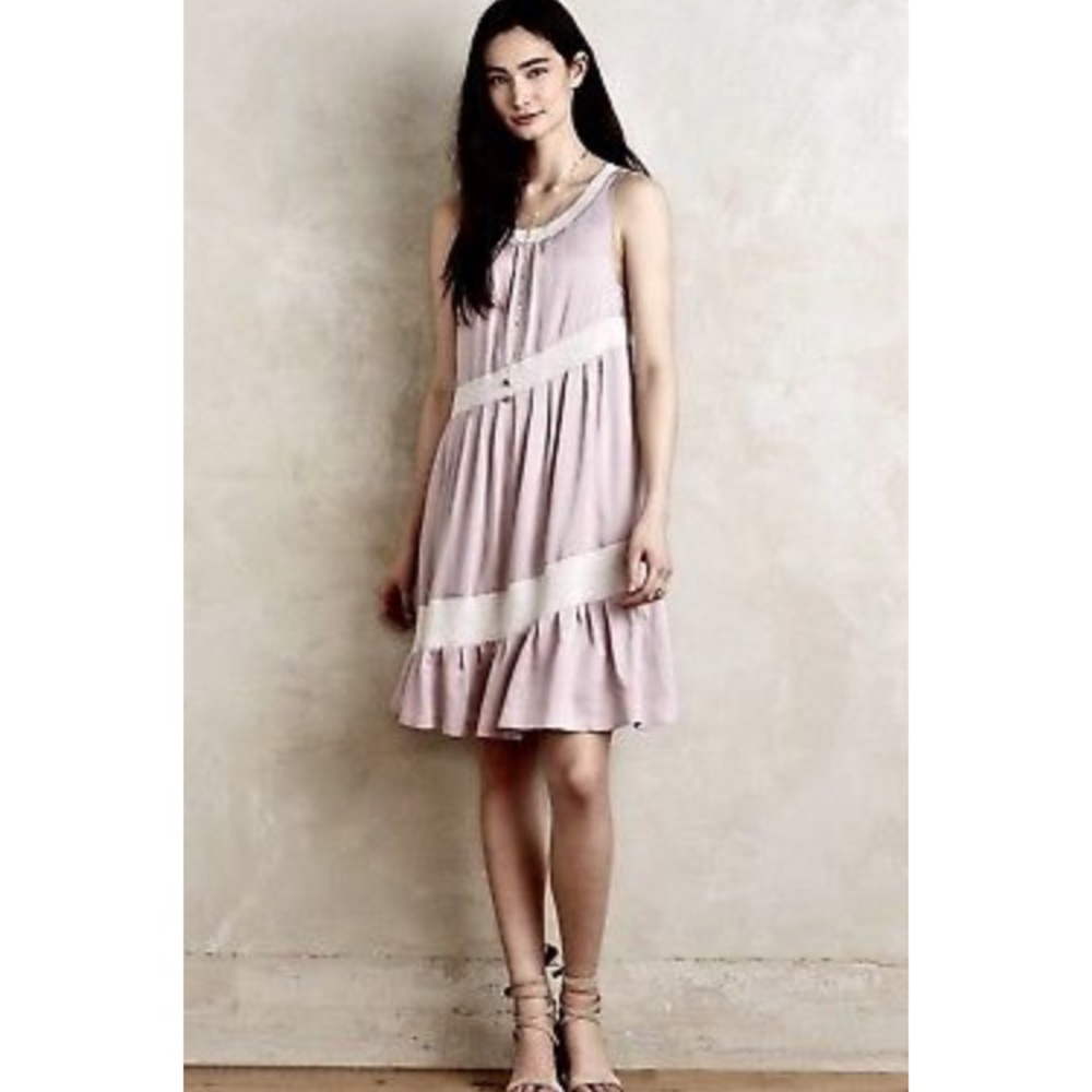 Anthro Maeve Pink Tiered Ruffle Dress